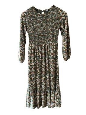 Old Navy Green Floral Smocked Midi Dress Tiered Cottagecore Prairie Size Small